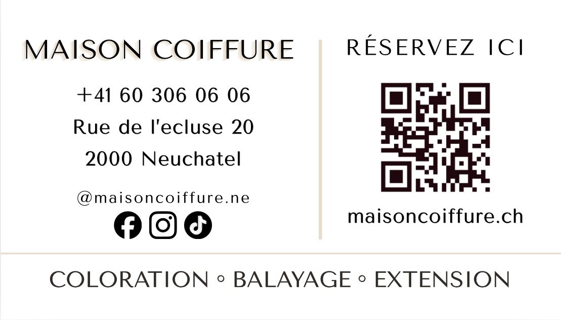 La carte de visite de Maison Coiffure avec le QR code de réservation