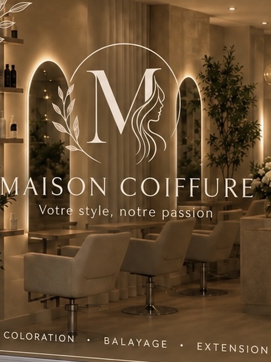 L'intérieur du salon vu depuis la vitrine : fauteuils, miroirs en arche et lumière chaude